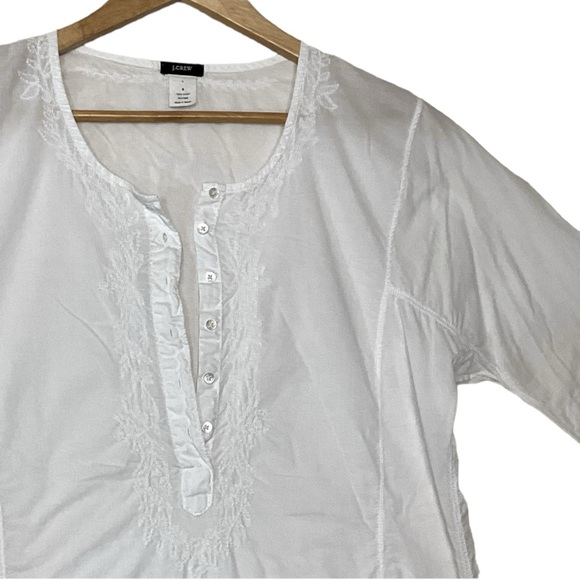 J. CREW sz Small Beach Tunic Vacation Tone on Tone Embroidery Blouse White - Picture 4 of 8
